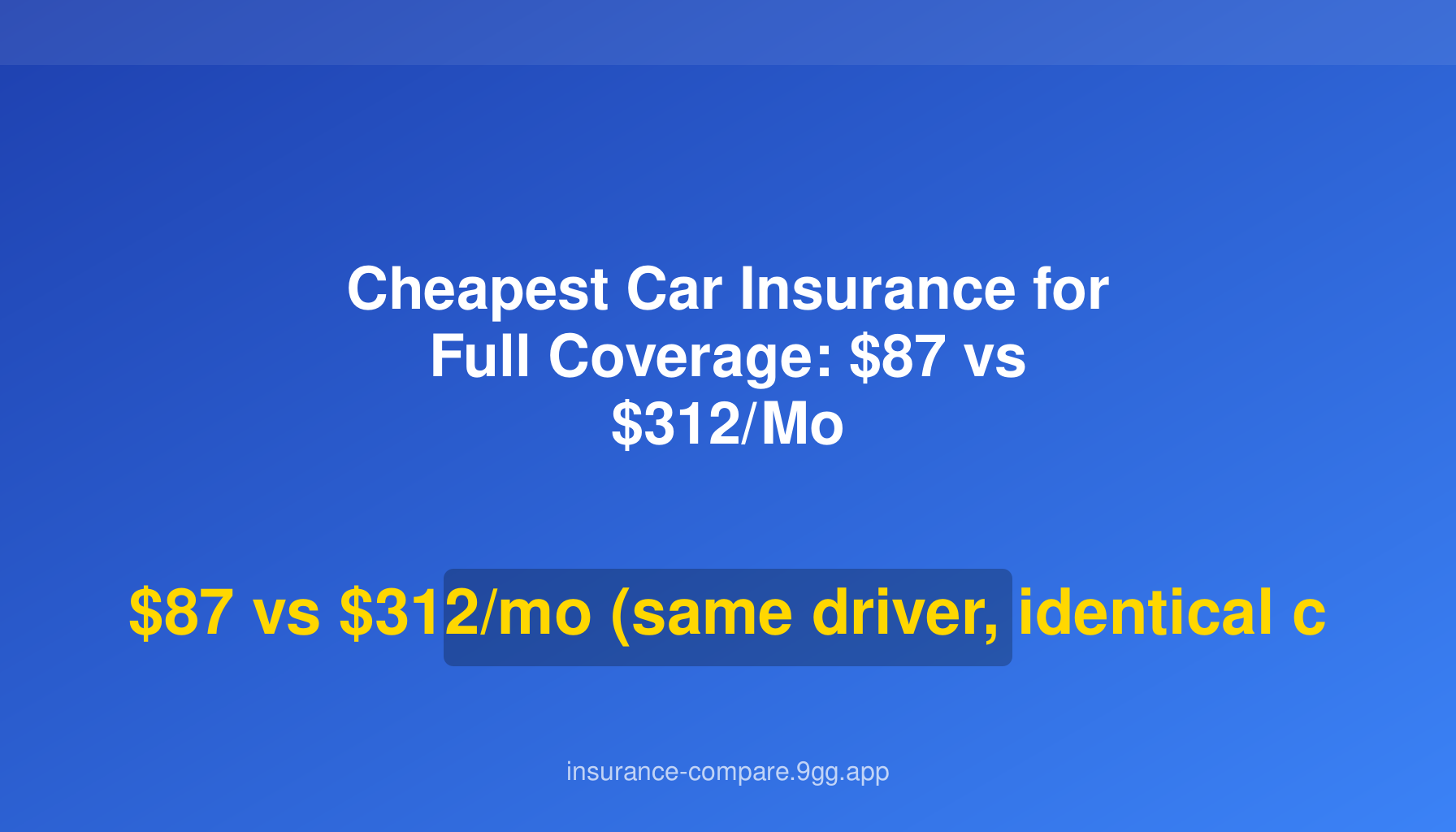 Cheapest Car Insurance for Full Coverage: $87 vs $312/Mo